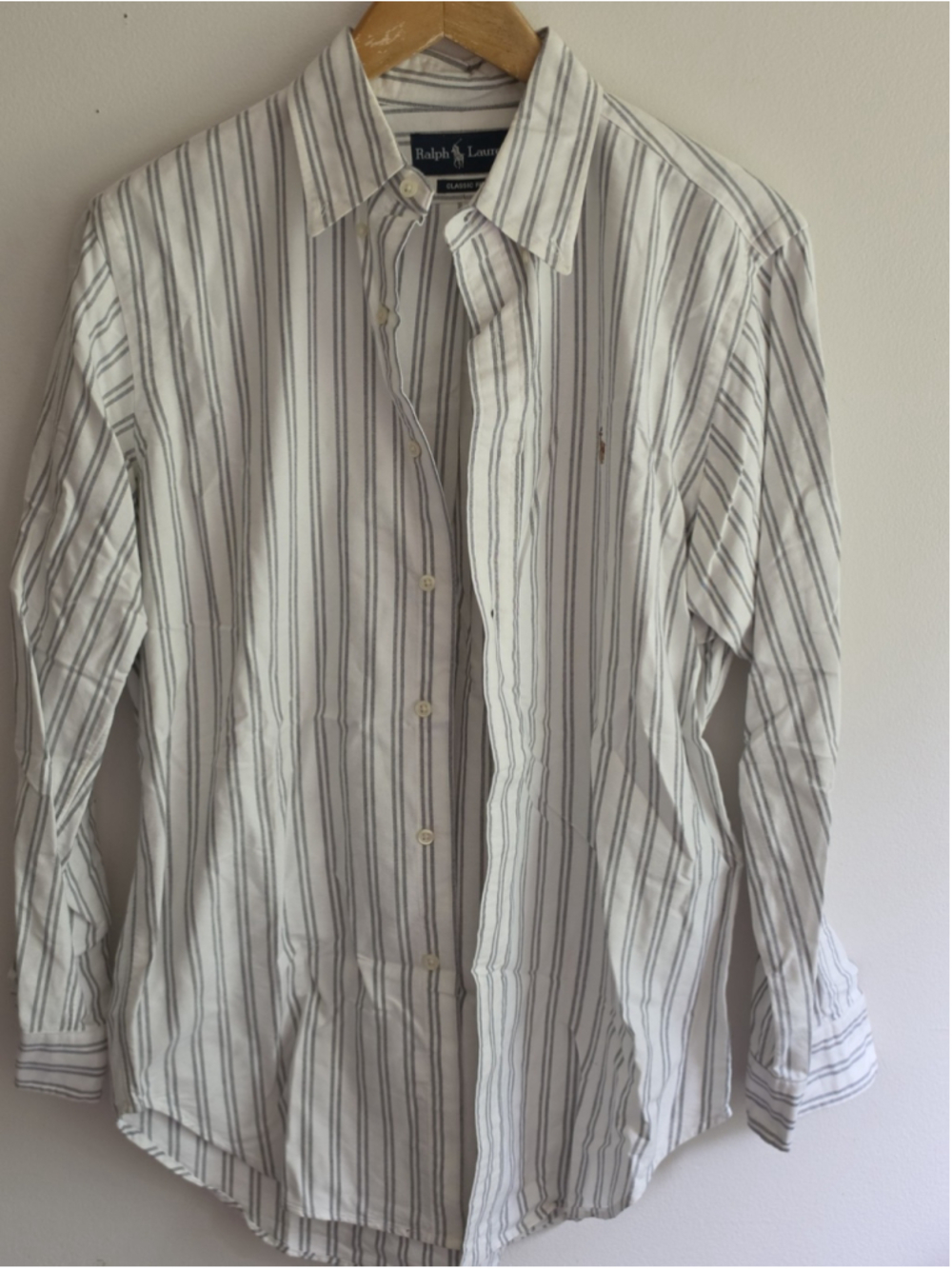 Polo Ralph Lauren 15.5 Striped Oxford Button Down Shirt Gray White Classic Fit